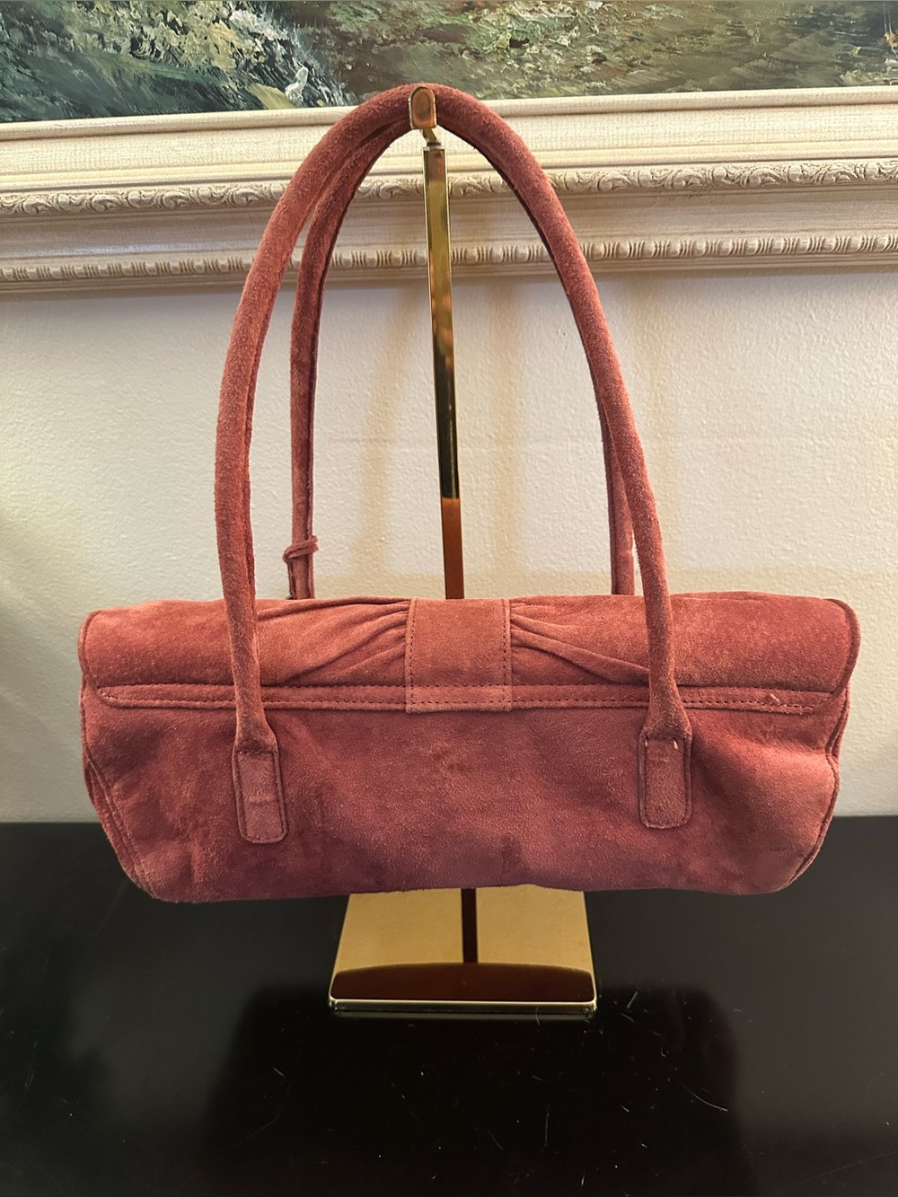 Casual Corner Y2K East West Baguette Suede Rose Bag - Picture 6 of 8